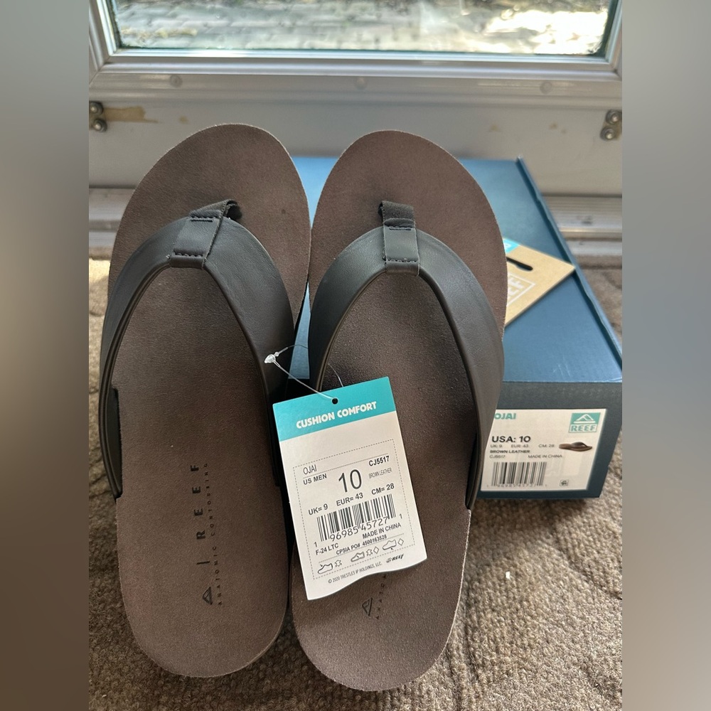 Men’s Sandals REEF OJAI THONGS - BROWN LEATHER Size 10 NWT Flip Flops - Picture 10 of 16